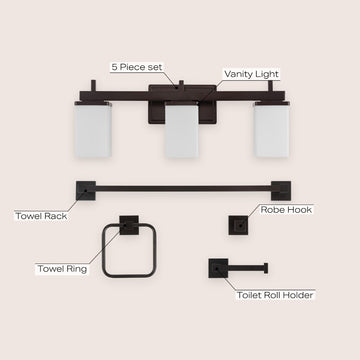 Caia 22.38" 3-Light Modern Contemporary Vanity Light with Frosted Glass Shades and Bathroom Hardware Accessory Set - JONATHAN Y